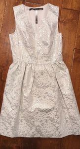 KENSIE Womens Size Small Sleeveless Silver White Fit Flare Tank Party Dress